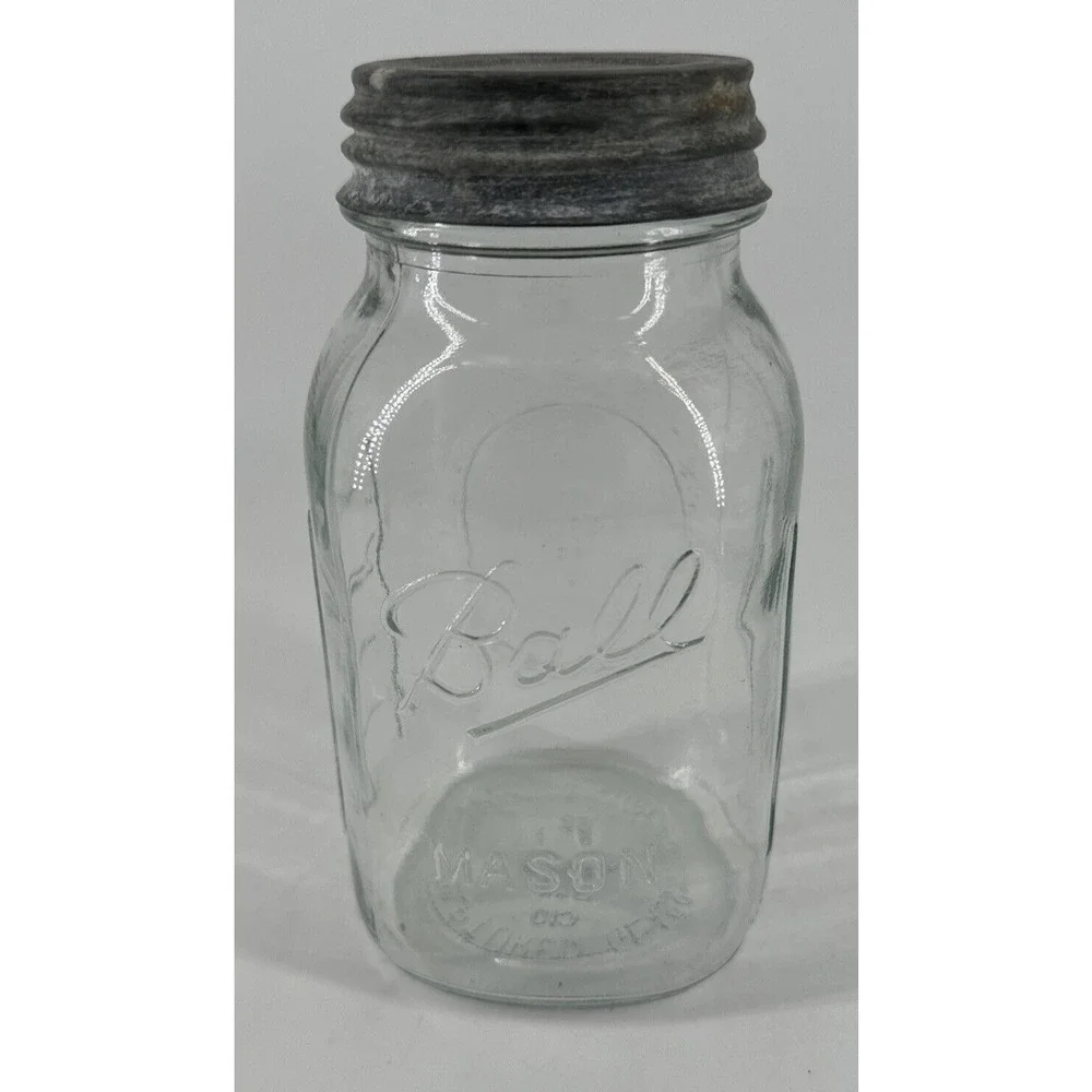 Ball Mason Canning Jar Qt Blue Tint Glass Measure Sculptured 62 C10‎ w/Zinc Lid